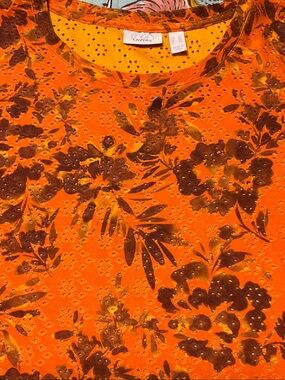 LOGO LAYERS by Lori Goldstein Orange Floral 3/4 Sleeve Top